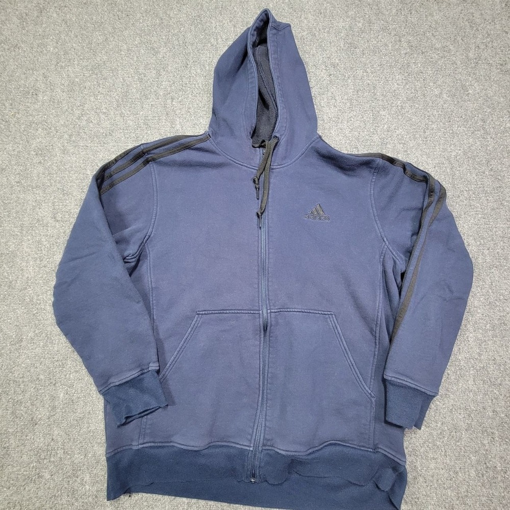 Adidas Hoodie Mens XL Navy Blue Full Zip‎ Three Stripes Athletic Jacket